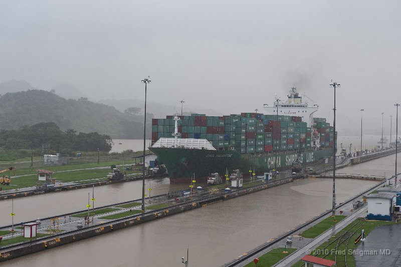 20101202_151450 D3.jpg - Miraflores Locks, Panama Canal.  An extremely large container ship is entering the 1st stage lock.
